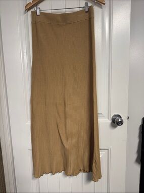 Free People Camel Ribbed Knit Midi Skirt